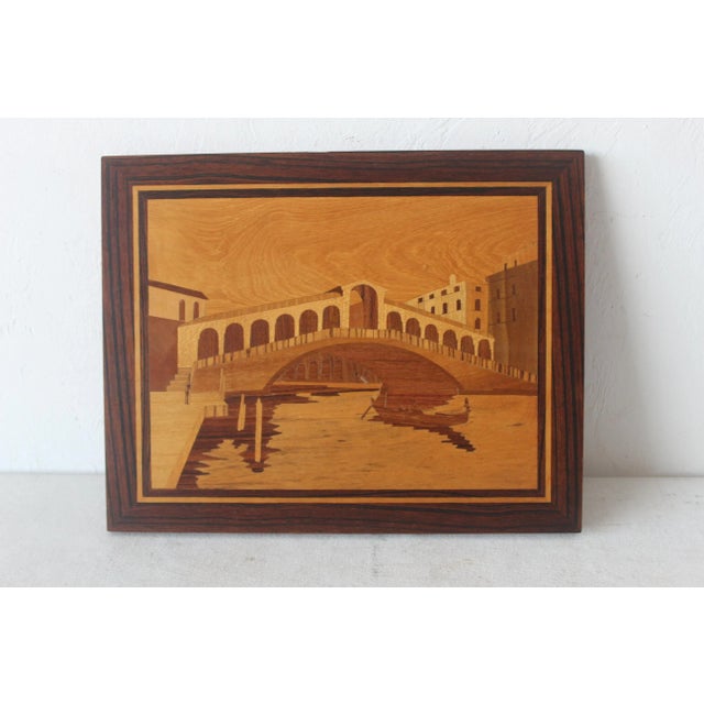 1970s Vintage Mid Century Sorrento Italy Inlay Picture Marquetry River Bridge Scene For Sale In Miami - Image 6 of 8
