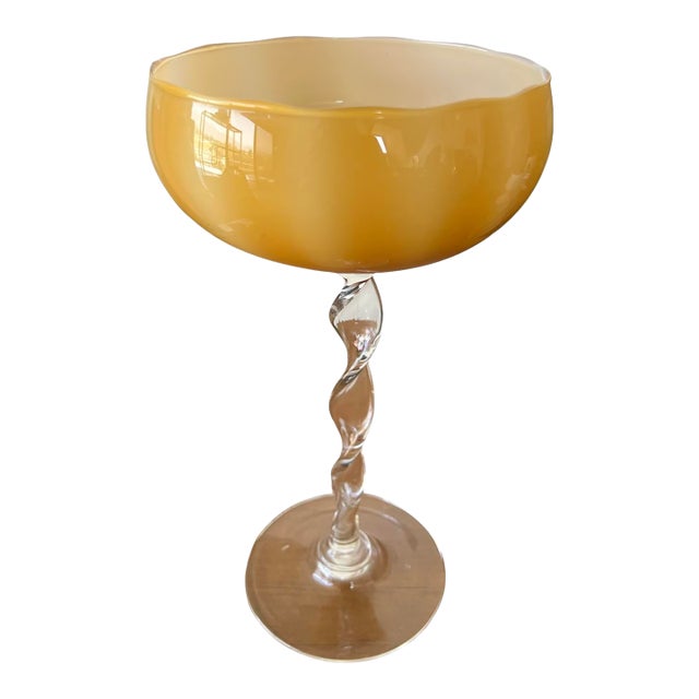 Vintage Rare Butterscotch Empoli Glass Snifter Goblet Carafe Italian Italy 1960s For Sale