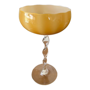Vintage Rare Butterscotch Empoli Glass Snifter Goblet Carafe Italian Italy 1960s