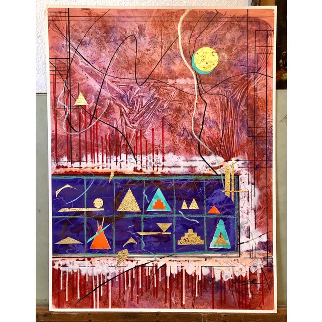 Sonja Kuhfahl, Acrylic Abstract Colorful Contemporary Gilt Collage Painting Gold Leaf Gilding, 1991 For Sale - Image 9 of 9