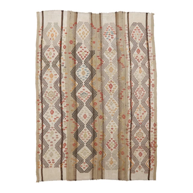 Mid 20th Century Embroidered Vintage Turkish Kilim Rug For Sale