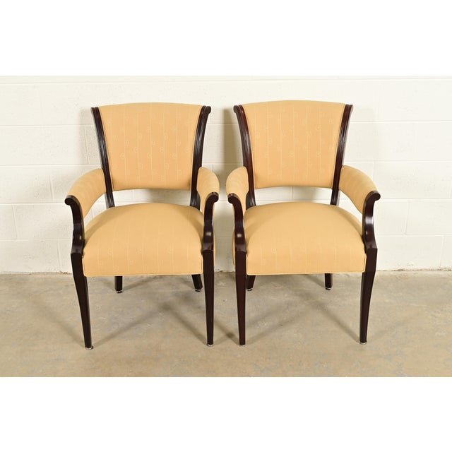 Art Deco Barbara Barry for Baker Furniture Modern Regency Mahogany Armchairs, Pair For Sale - Image 3 of 14
