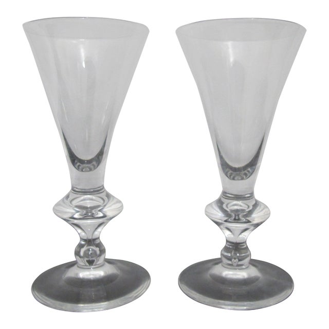 Early 20th Century Steuben 7737 Pattern Clear Teardrop 5 3/4" White Wine Glass Pair With Sleeves For Sale