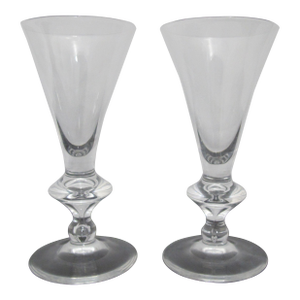 Early 20th Century Steuben 7737 Pattern Clear Teardrop 5 3/4" White Wine Glass Pair With Sleeves