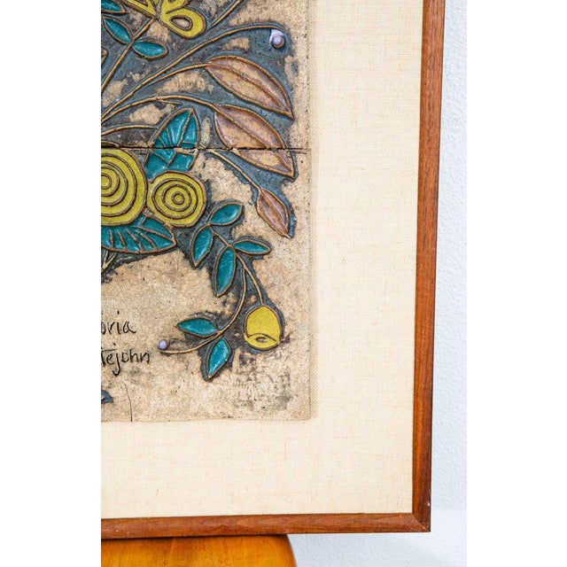 Mid Century Modern Wall Art Ceramic Flowers Studio Plaque Victoria Littlejohn For Sale - Image 9 of 12