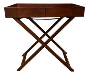 Folding Butlers Tray Table with Chestnut Leather, 1990