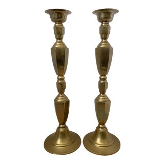 Vintage Brass Candlesticks- a Pair For Sale
