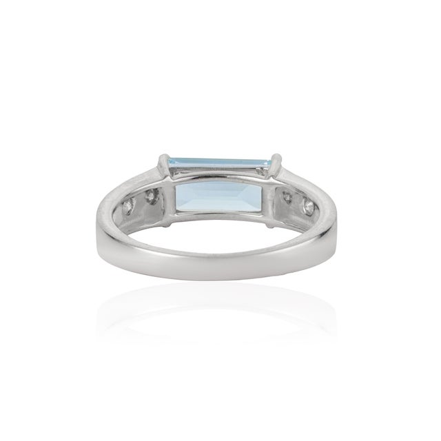 Not Yet Made - Made To Order Baguette Cut Natural Aquamarine Ring With Flush Diamond Shank 925 Silver Size 7 For Sale - Image 5 of 15