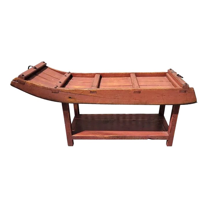 19Thc Folky Sled Table in Original Red Paint | Chairish