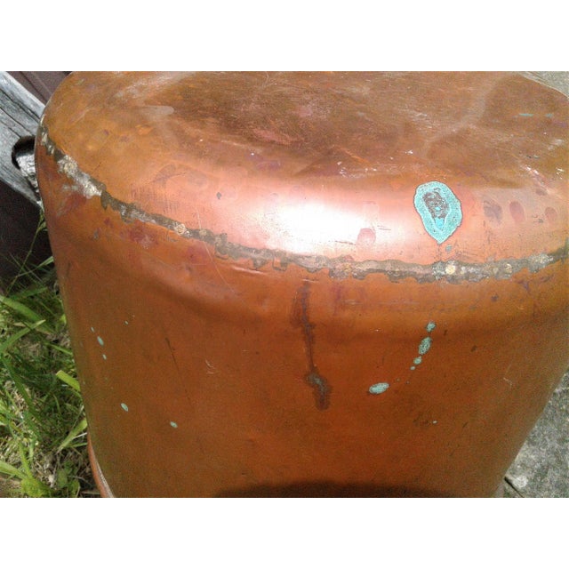 Metal Antique Primitive Copper Kettle or Bucket W Steel Bail Handle For Sale - Image 7 of 12