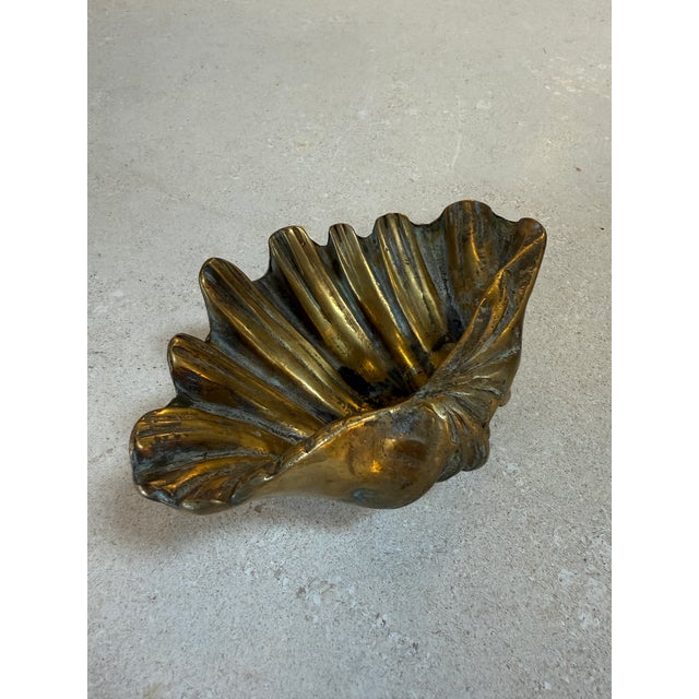 Modern Vintage Brass Shell Dish / Scallop Shell Catchall Bowl For Sale - Image 3 of 7