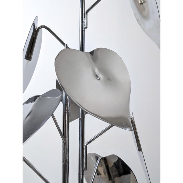 Standing Sculpture with Leaves and Circular Base, 1970s, Chrome Plated Metal For Sale - Image 4 of 11