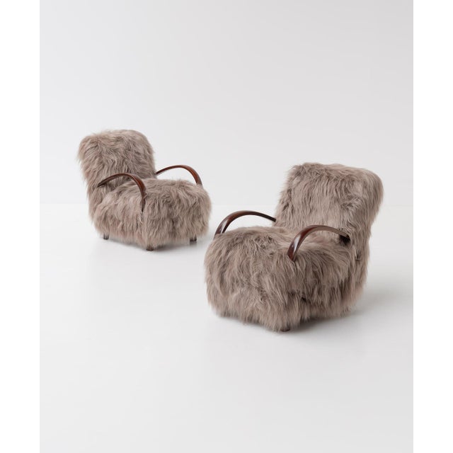 Scandinavian Armchairs in Long Haired Sheepskin, 1950s, Set of 2, in Very Good conditions. Designed 1950 to 1959