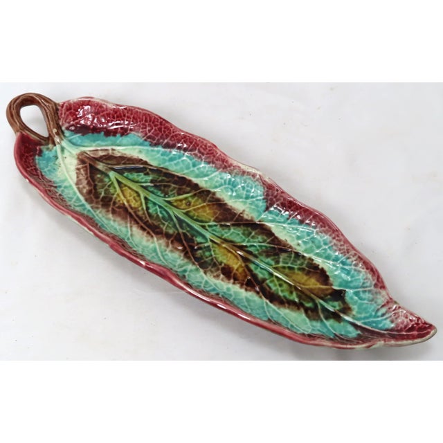 This really is a Beautiful Antique - Victorian Majolica Relish Serving Dish. Circa Late 19th Century. Leaf form Majolica...
