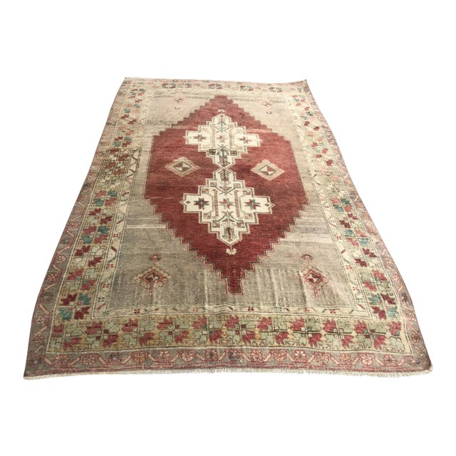 1960s Oushak Handmade Anatolian Tribal Rug For Sale