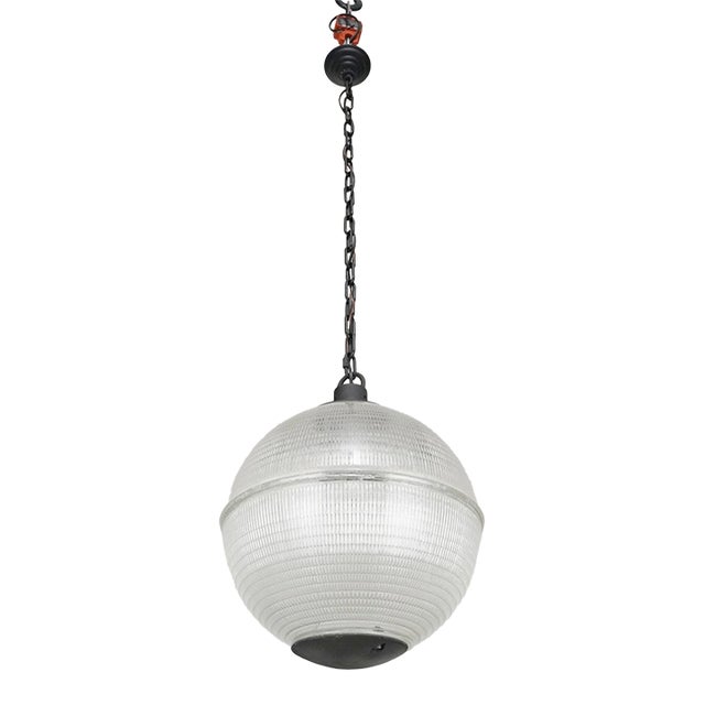 Mid 20th Century Restored 20 In. Holophane Glass Paris Street Light Pendant Fixture For Sale