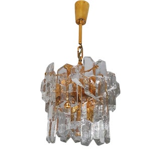 Model 3966/8 Chandelier in Brass and Glass by J. T. Kalmar for Kalmar Franken KG, Austria, 1970s For Sale