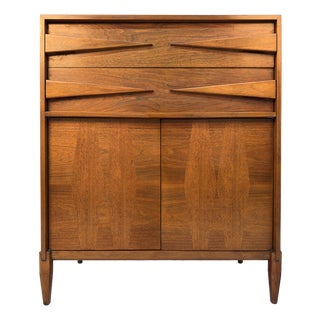 Mid-Century Modern Walnut Highboy Dresser With Sculptural Pulls For Sale
