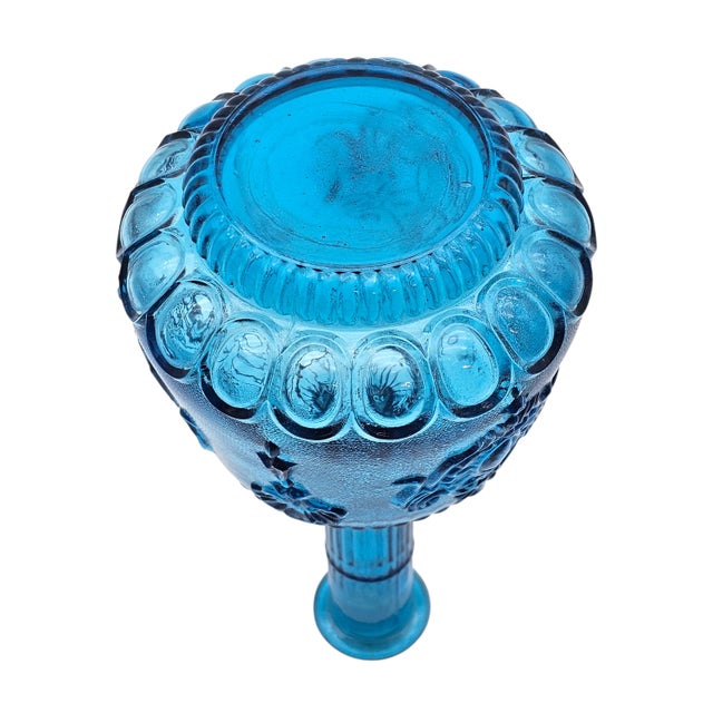 1960s Empoli Italian Blue Glass Genie Bottle Decanter For Sale - Image 14 of 16