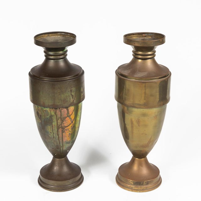 Brass Vase Brass Urn or Vase With Dark Bronze Like Patina on Weighted 