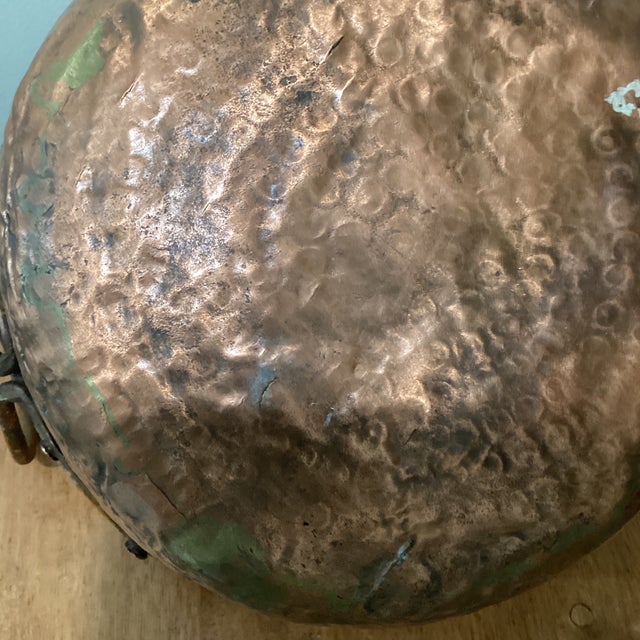 Bronze Antique Hand Hammered Copper Jam Pot/Primitive Cauldron With Iron Handles For Sale - Image 8 of 12