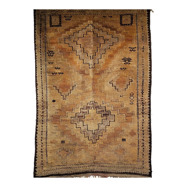 Vintage Moroccan Camelhair Area Rug With Diamond Motifs For Sale