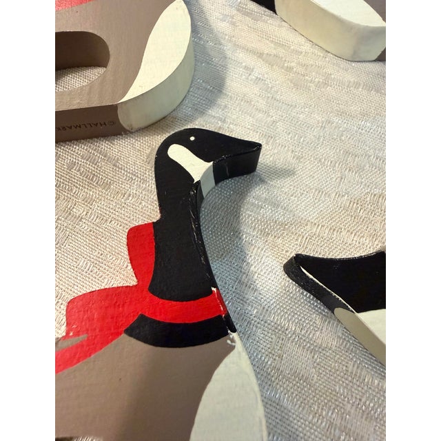 Taupe Vintage Set of 4 Wooden Christmas Goose With Bow Hallmark Napkin Rings For Sale - Image 8 of 9