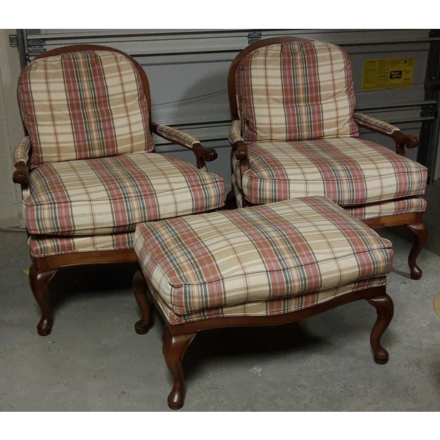 Fairfield Plaid Accent Chairs and Matching Ottoman Set of 3 Chairish