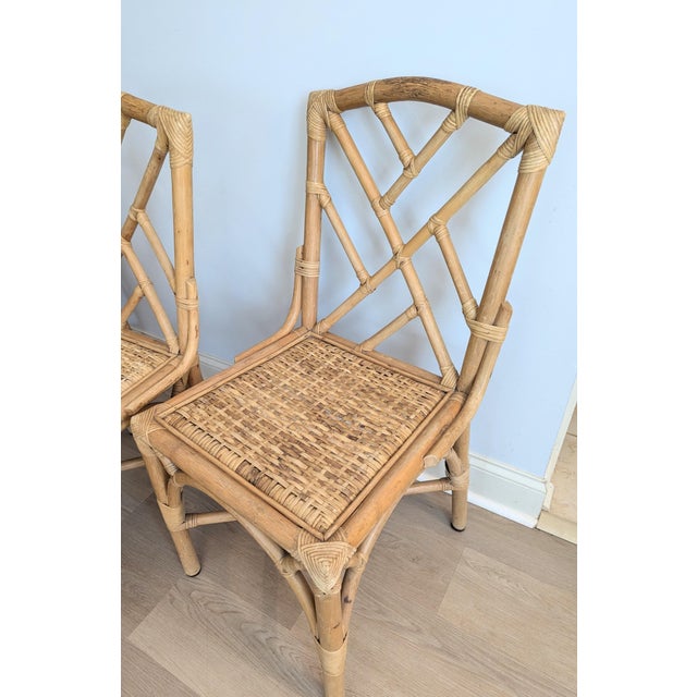 Vintage Chippendale Bamboo Chairs Natural Fretwork Cane Seat For Sale - Image 9 of 16