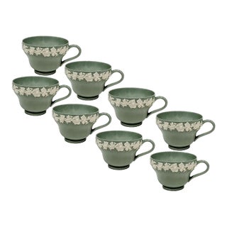 Footed Cup Cream Color on Celadon (Shell Edge) by Wedgwood -Set of 8 For Sale