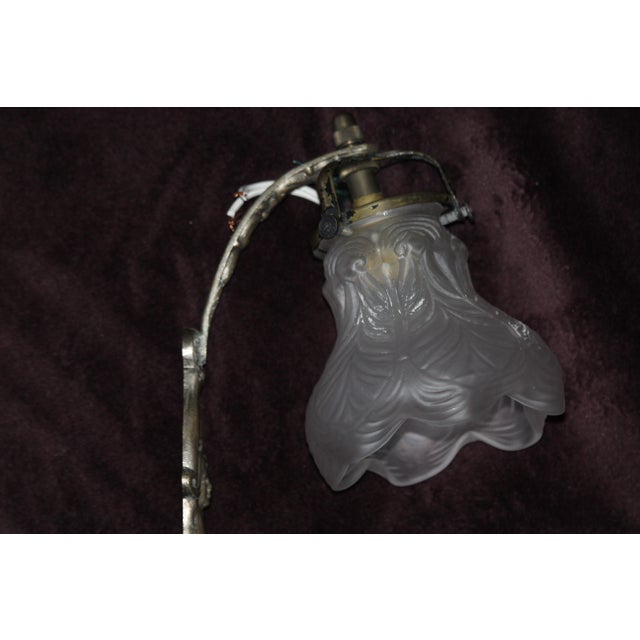 Art Deco wall lamp Woman decor Lady statue Female Tulip lampshade Molded glass lampshade, metal. Dimensions: Height 12.2"...