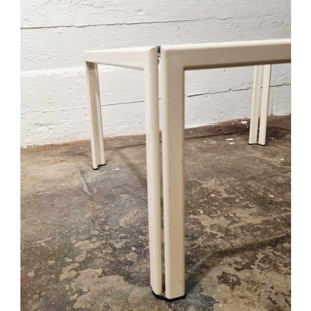 Metal Small Corner Coffee Table in White Lacquered Metal with Glass Top, 1970s For Sale - Image 7 of 9