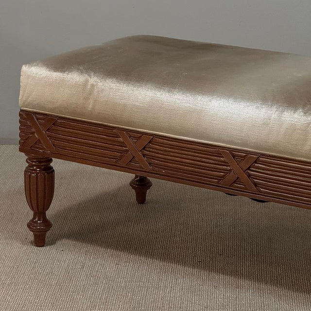 Antique French Louis XVI Style Mahogany Upholstered Bench For Sale - Image 10 of 15