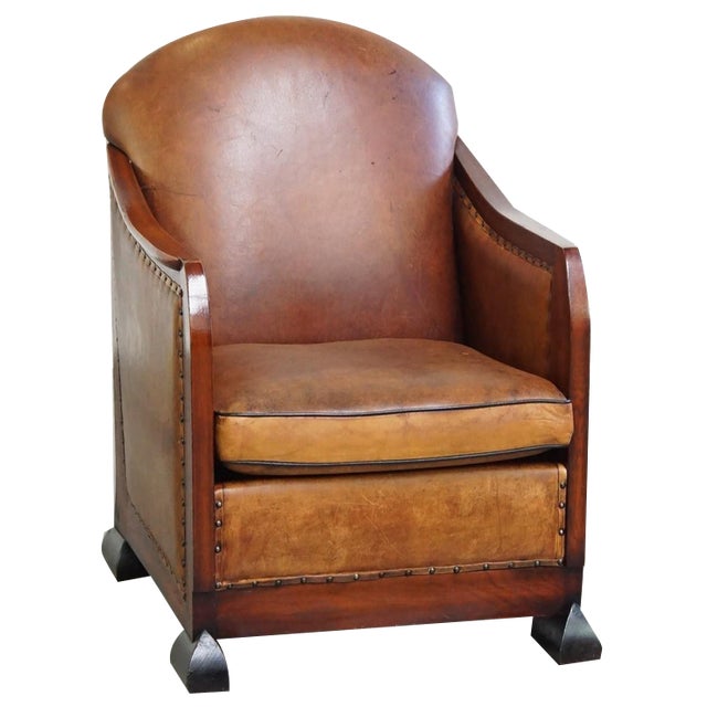 Art Deco Brown Leather Armchair For Sale