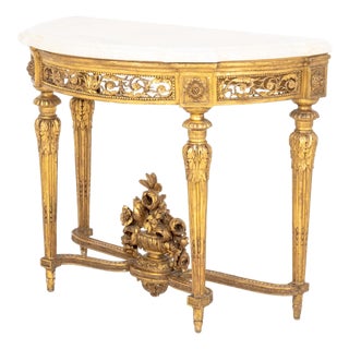 Northern Italian Quartz Top Giltwood Console Table For Sale