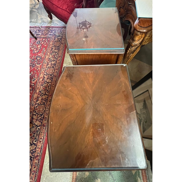 Vintage 1920s French-Style End Tables With 3-Drawers, Ornate Carvings and Glass Tops For Sale - Image 10 of 10