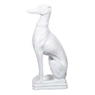 Midcentury Italian White Porcelain Sculpture of a Calm, Sitting Greyhound For Sale
