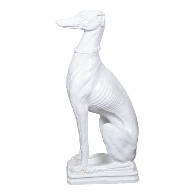 Midcentury Italian White Porcelain Sculpture of a Calm, Sitting Greyhound For Sale