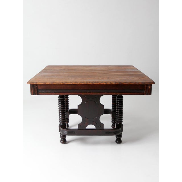 Antique Jacobean Revival Side Table with Barley Twist Legs and Stretcher Base. This sculptural table features classic...