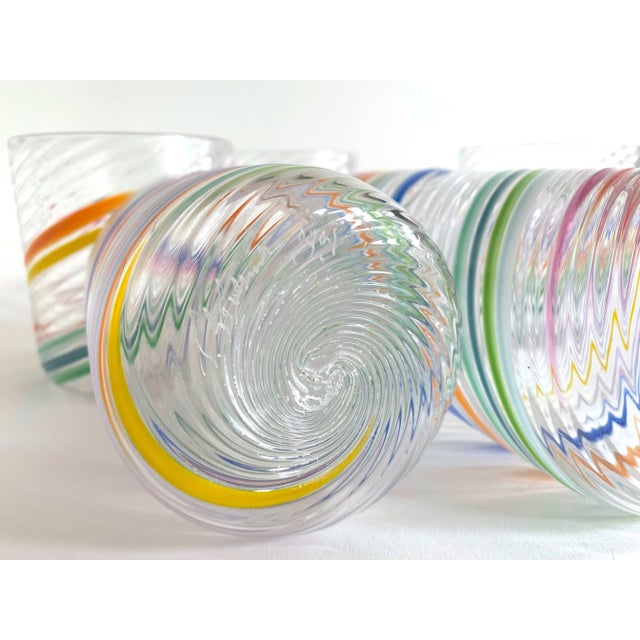 Vintage 1980s Post Modern Hand Blown Studio Art Glass Multicolor Abstract Swirl Glasses - Set of 6 For Sale - Image 12 of 13
