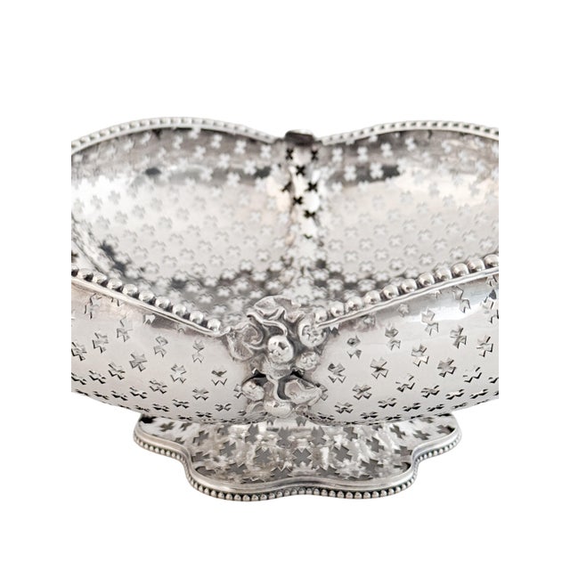 Silver English Pierced Silver Centerpiece or Fruit Basket With Opposing Handles For Sale - Image 8 of 13