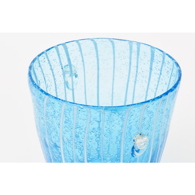 Murano, Venini & Co. Vintage Murano Venini Ice Bucket in Turquoise With White Lines 1980's For Sale - Image 4 of 10