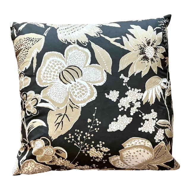 Vintage Schumacher Printed Cotton Floral Cushion For Sale