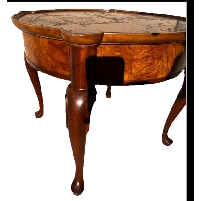 1980s 1980 Vintage Hekman Round Table With Drawer French Style Burl Mahogany For Sale - Image 5 of 12