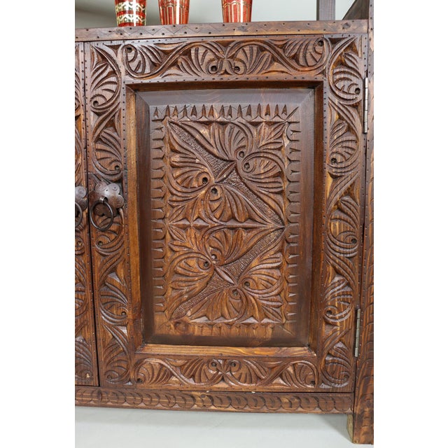 Hand Carved Oriental Wooden Cabinet Bookshelf Shelf, Nuristan, Afghanistan, 1980s For Sale - Image 11 of 15