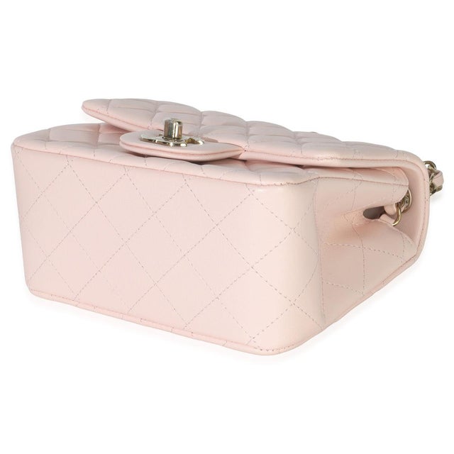 Pink Quilted Lambskin Mini Square Flap Bag For Sale In New York - Image 6 of 8