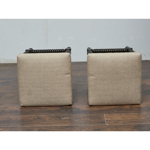Wood Pair of English 19th Century Ebonized Bobbin Stools with Custom Linen Upholstery For Sale - Image 7 of 9