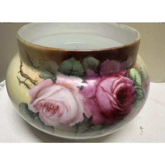 Antique Victorian Hand Painted Cabbage Rose Jardiniere/Planter/Vase Cr Lewis For Sale - Image 11 of 12
