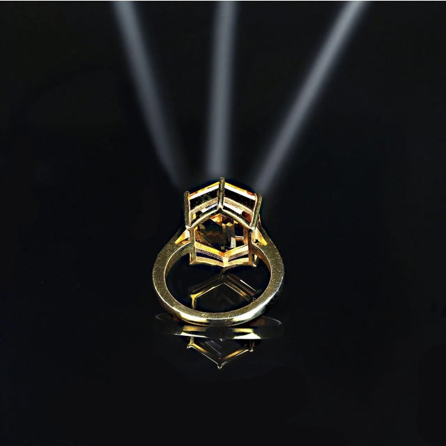 Shield Shaped Bi-Color Citrine in Gold Rhodium Ring Size 8 For Sale - Image 4 of 7