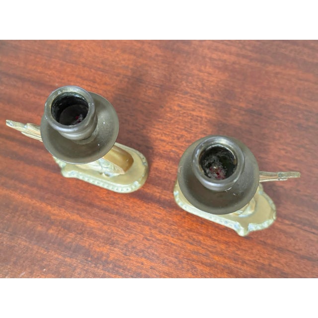 Pair of Vintage Brass Neoclassical Dolphin Candlesticks For Sale - Image 6 of 7